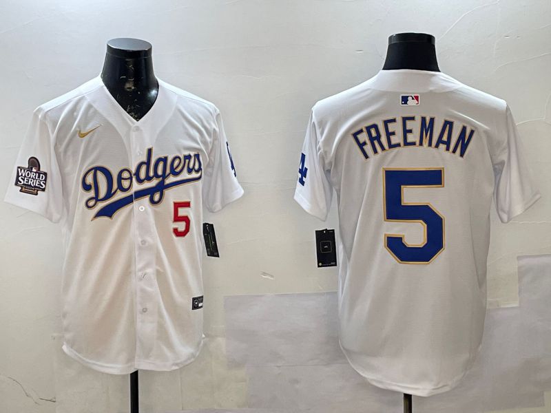 Men Los Angeles Dodgers #5 Freeman White Gold Game 2025 Nike MLB Jersey style 02251